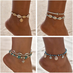 Vintage Handmade Shell Beads Sea Turtle Anklets For Women Girl New Multi Layer Anklet Leg Chain Bracelet Bohemian Summer Jewelry