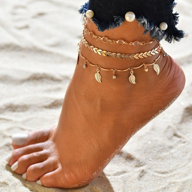 Vintage Handmade Shell Beads Sea Turtle Anklets For Women Girl New Multi Layer Anklet Leg Chain Bracelet Bohemian Summer Jewelry
