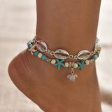 Vintage Handmade Shell Beads Sea Turtle Anklets For Women Girl New Multi Layer Anklet Leg Chain Bracelet Bohemian Summer Jewelry